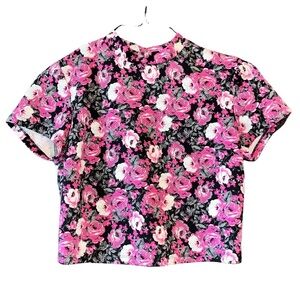 Olsenboye Floral Mock Neck Crop Top